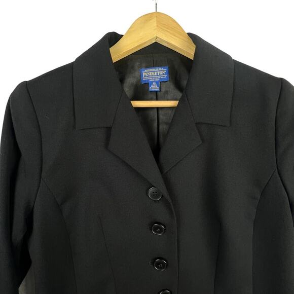 Pendleton 10 Petite Structured Hi Low Notched Collar Button Up Black Wool Blazer - Picture 9 of 13